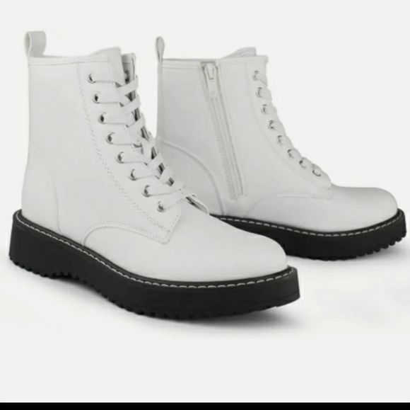 Hawkwell White Combat Side Zipper Lace up Ankle Booties Size 11 - Picture 7 of 12